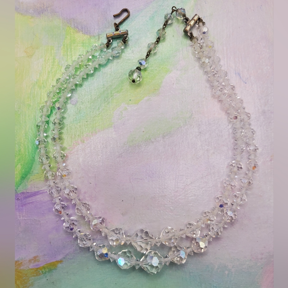 Vintage Crystal Necklace Very Petite Double Strand Beaded 1940s